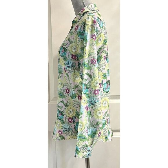 J. Jill Jasmine Floral Button Down Blouse Cotton Silk XS Spring Summer Tropical - Picture 4 of 9
